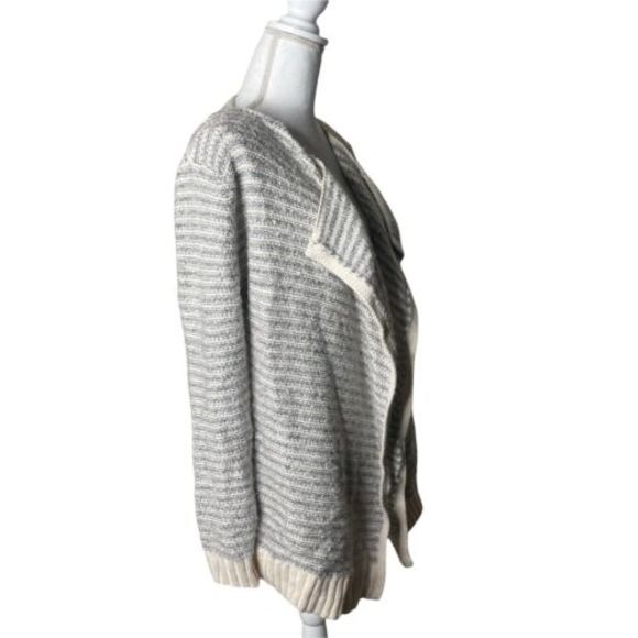 Sabine Open Waterfall Cardigan Sweater Grey Cream Sz Small Wool Cotton Blend a33 - Picture 6 of 11